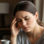 Tired woman experiencing headache, indicating need for body detox.