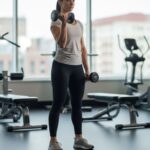 A realistic photo of a person doing a dumbbell bicep curl in a gym.