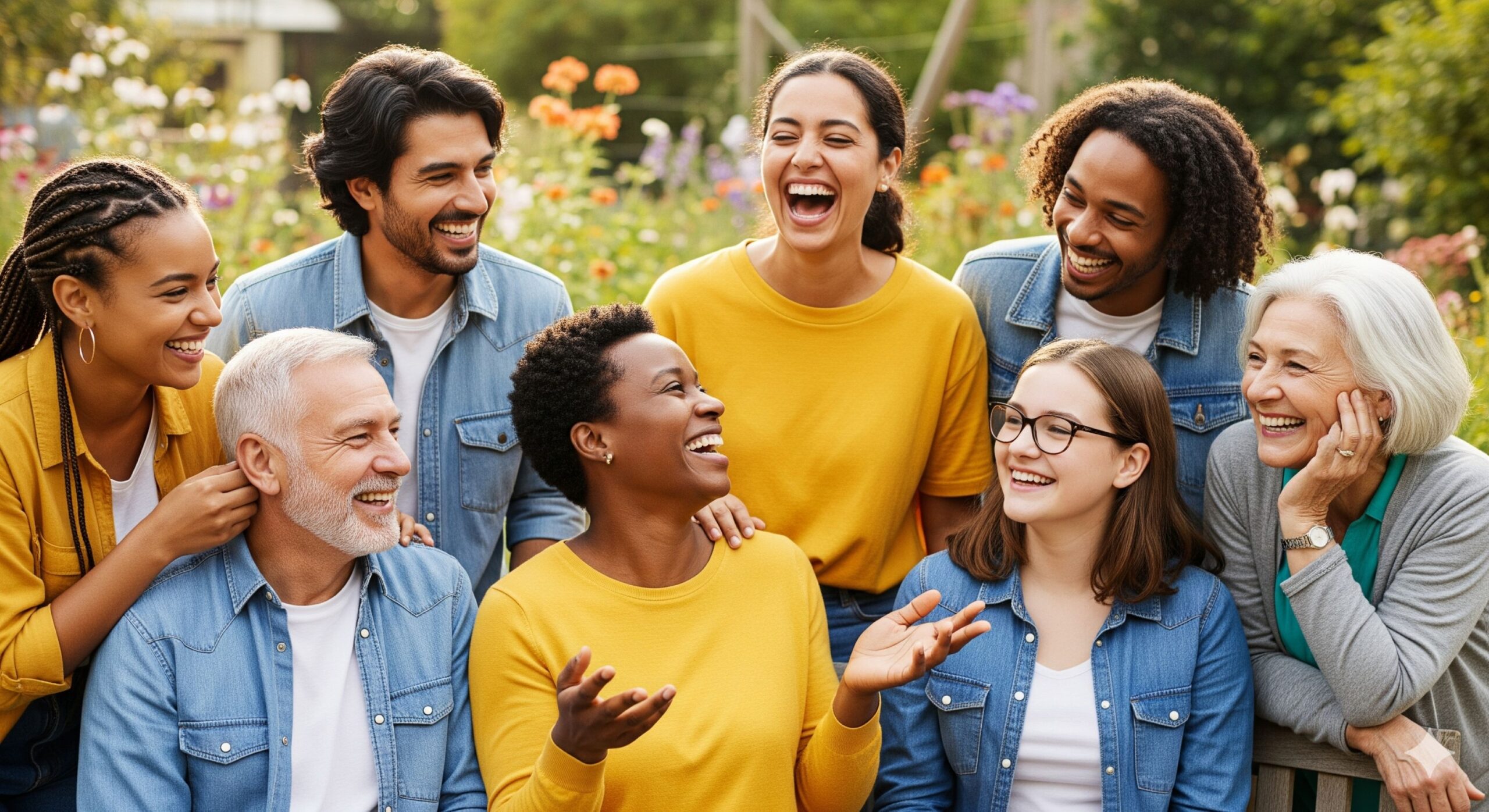 A diverse group of friends enjoying a conversation, illustrating social wellness tips for mental health.