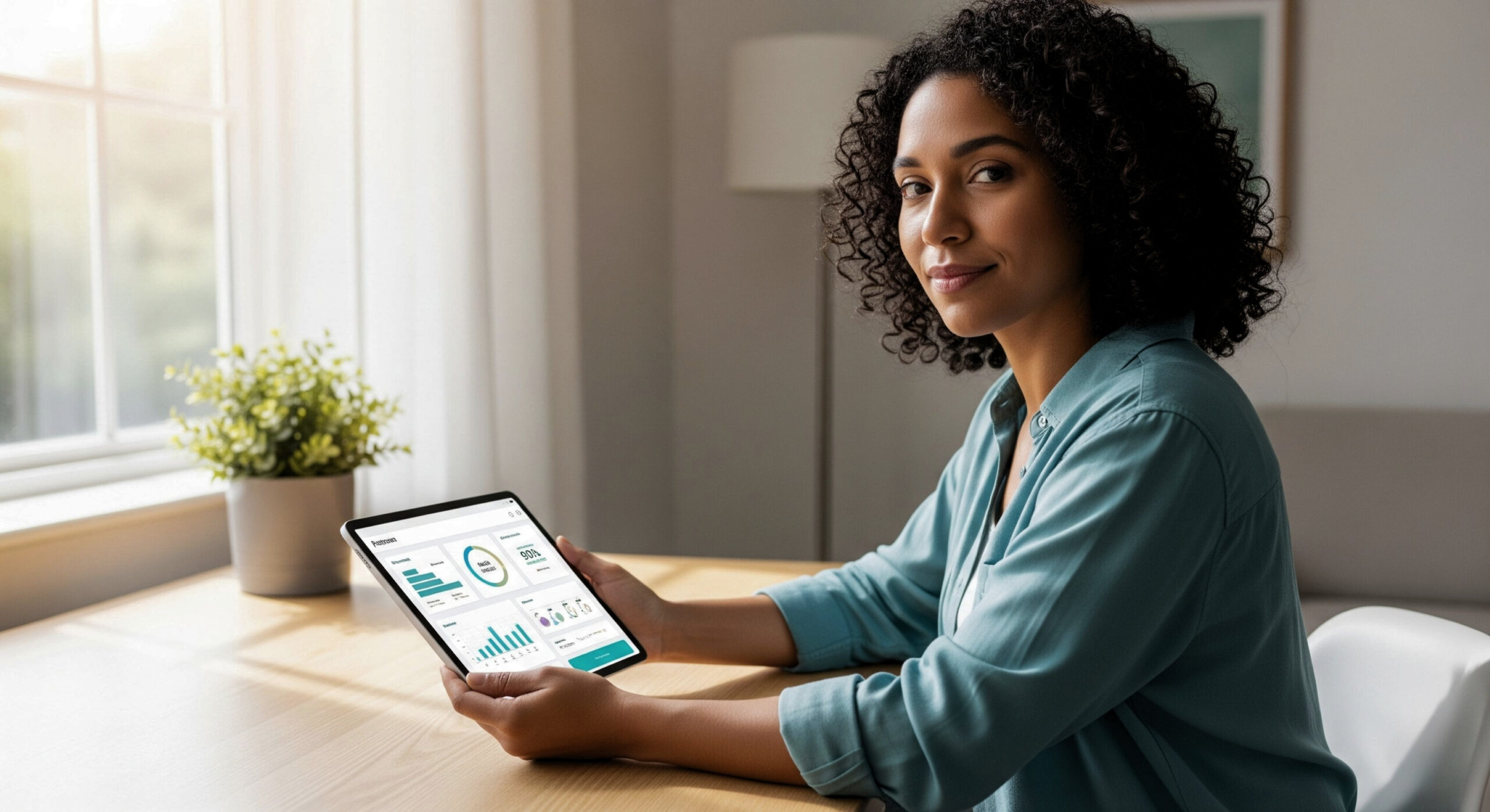 A person confidently reviewing their health information on a tablet.