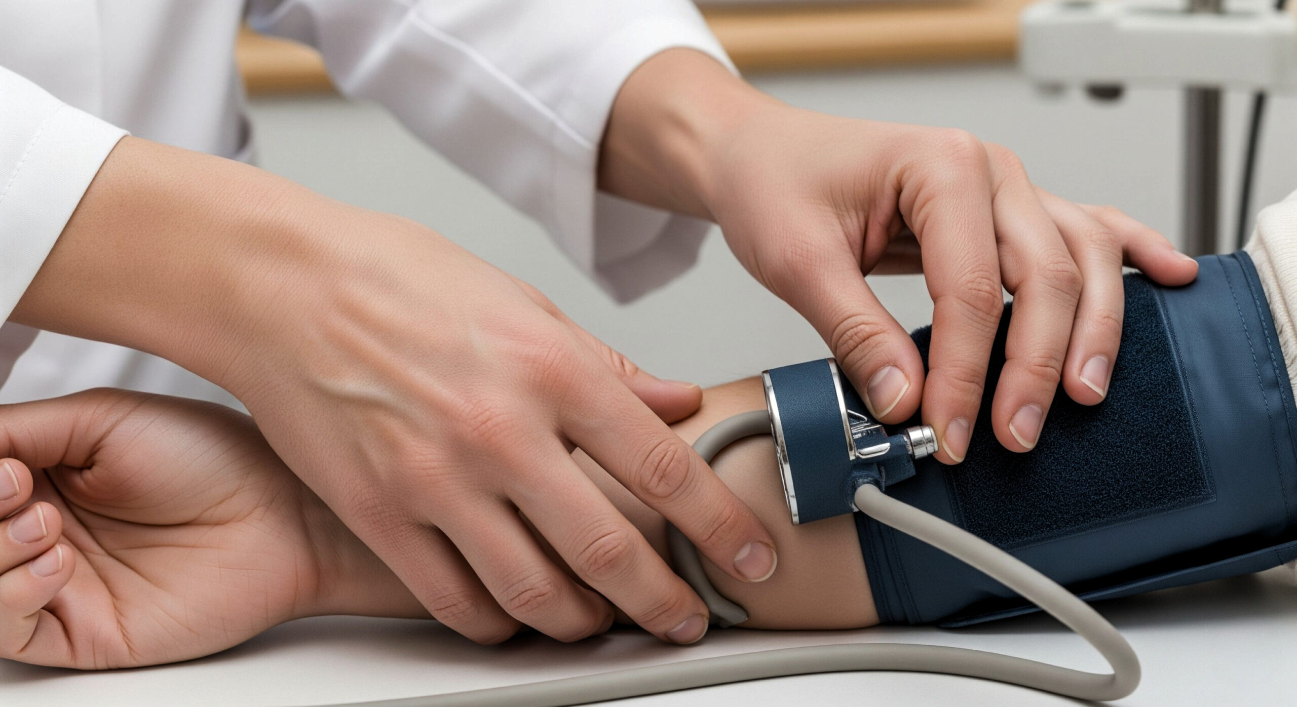 A routine blood pressure check during an annual health checkup.