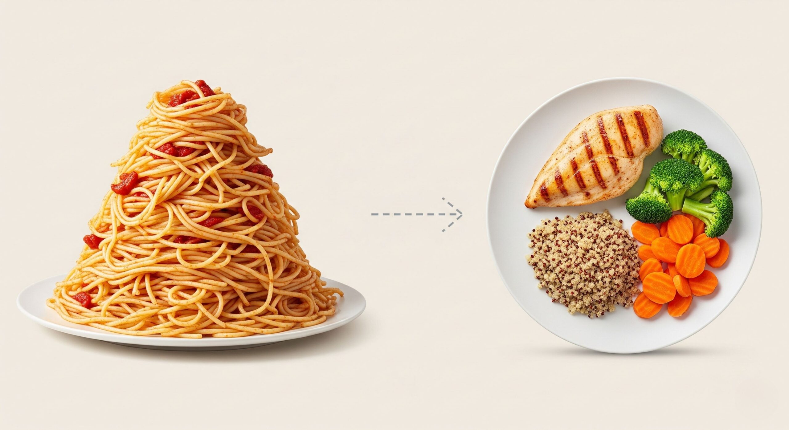 A balanced plate showing correct portion sizes of different food groups.