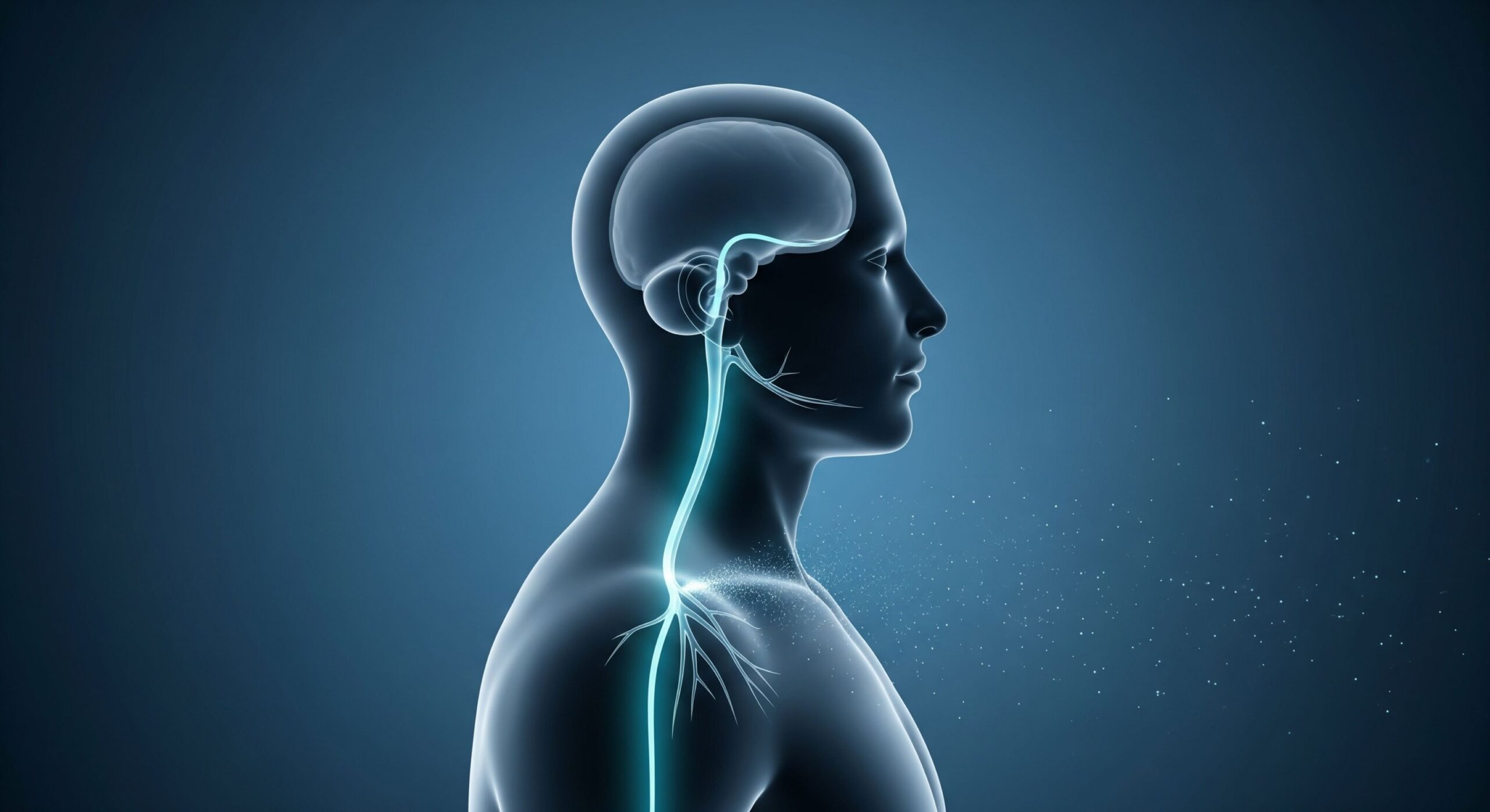 A conceptual image of the brain with the vagus nerve highlighted, showing the mind-body connection.