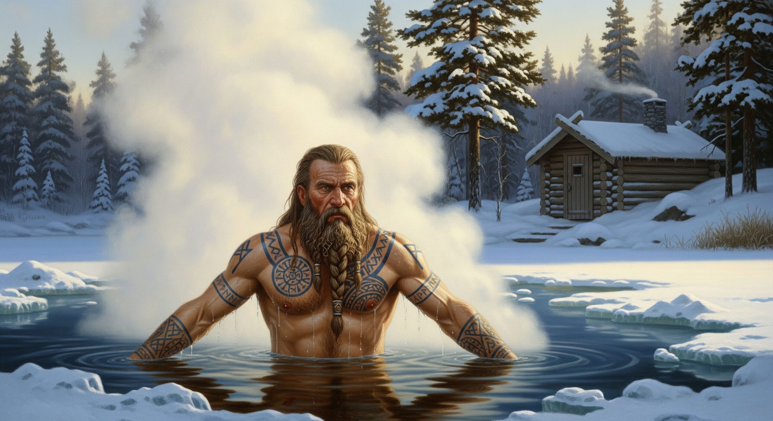 An ancient ritual, an early form of cold plunging, reminiscent of Viking traditions.