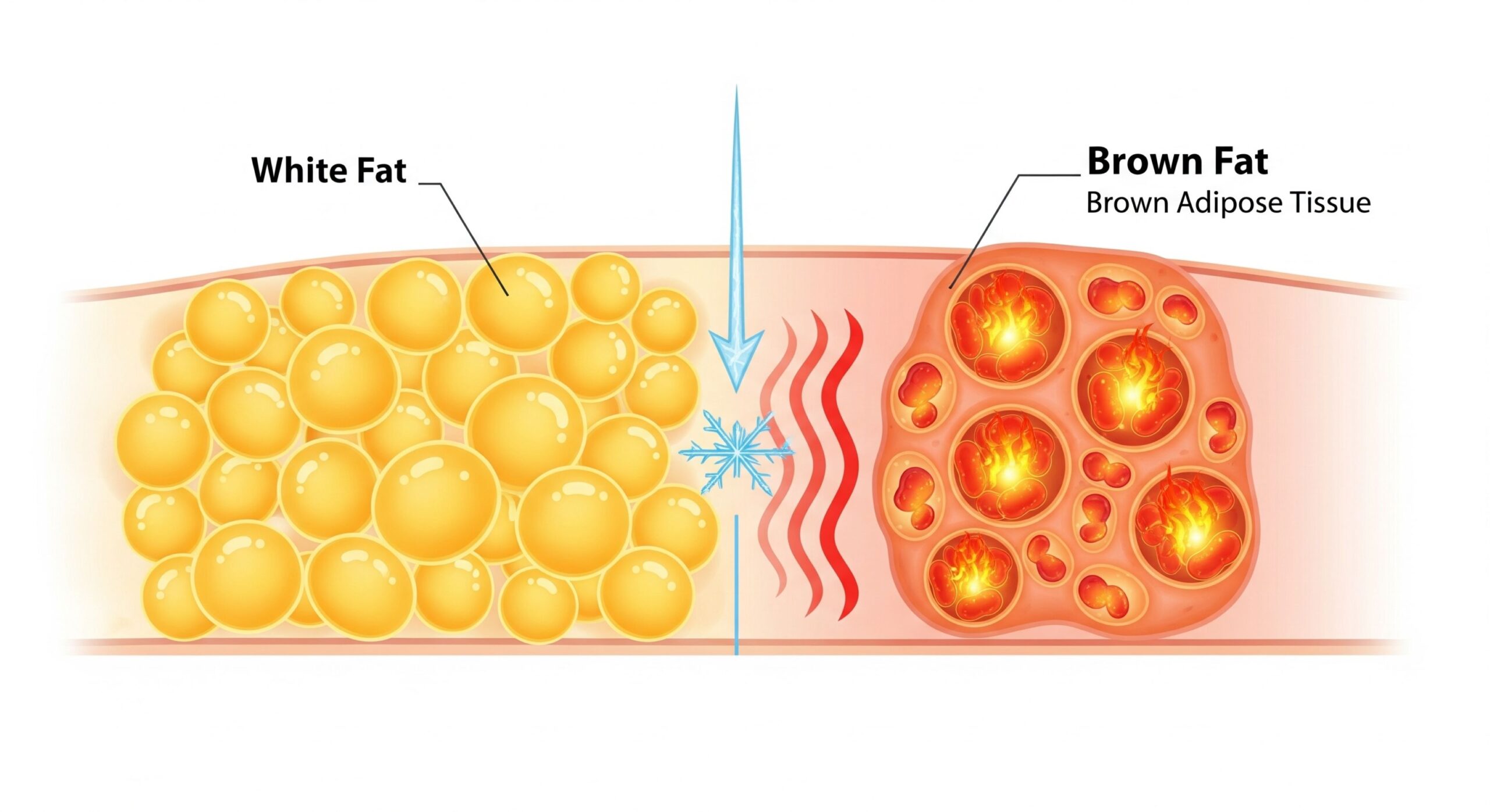 Illustration showing how a cold plunge activates brown fat for thermogenesis.