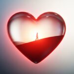 A conceptual image of a silhouette of a person walking inside a glowing, protective red heart. This visual metaphor represents improved cardiovascular outcomes and the significant Ozempic's heart benefits for patient vitality and long-term health.