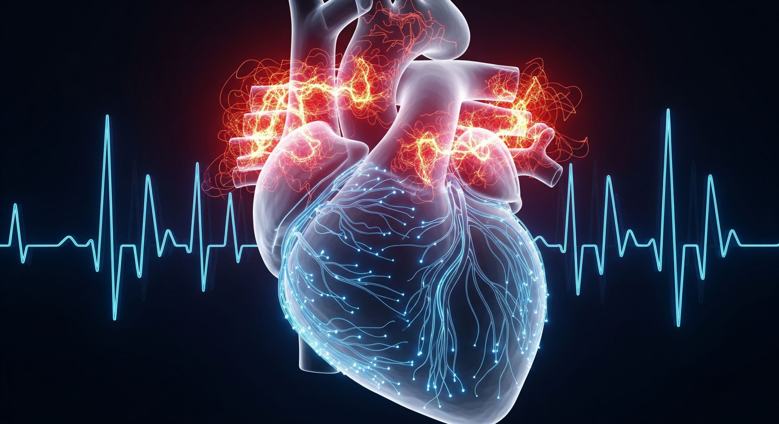 Illustration of heart rhythm and atrial fibrillation